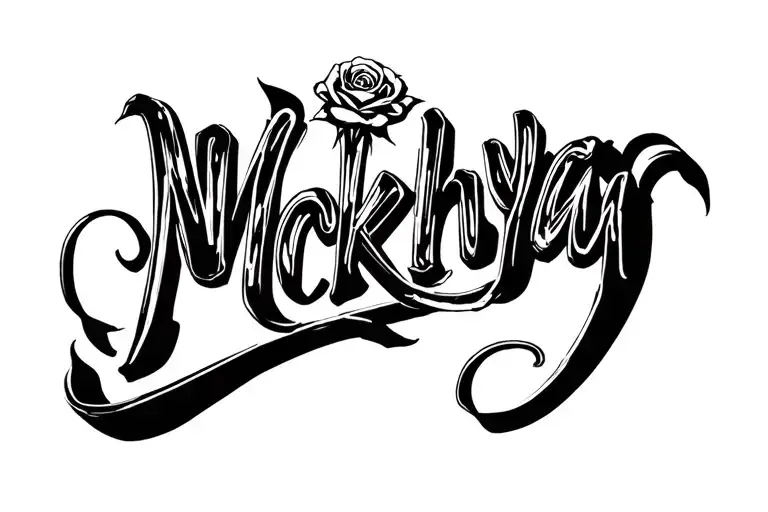 The Name Mckhiya With Shaded Rose Background Black And White