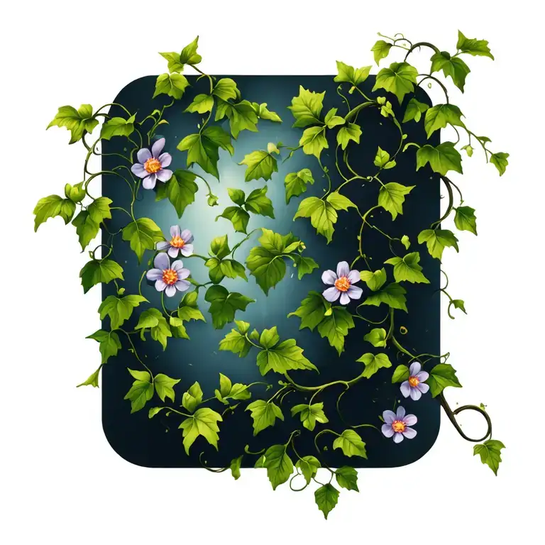 Thin Ivy Vine Wrapping With Small Flowers Growing