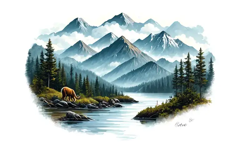 Smokey Mountains Inspired Scenery With Wildlife Animal