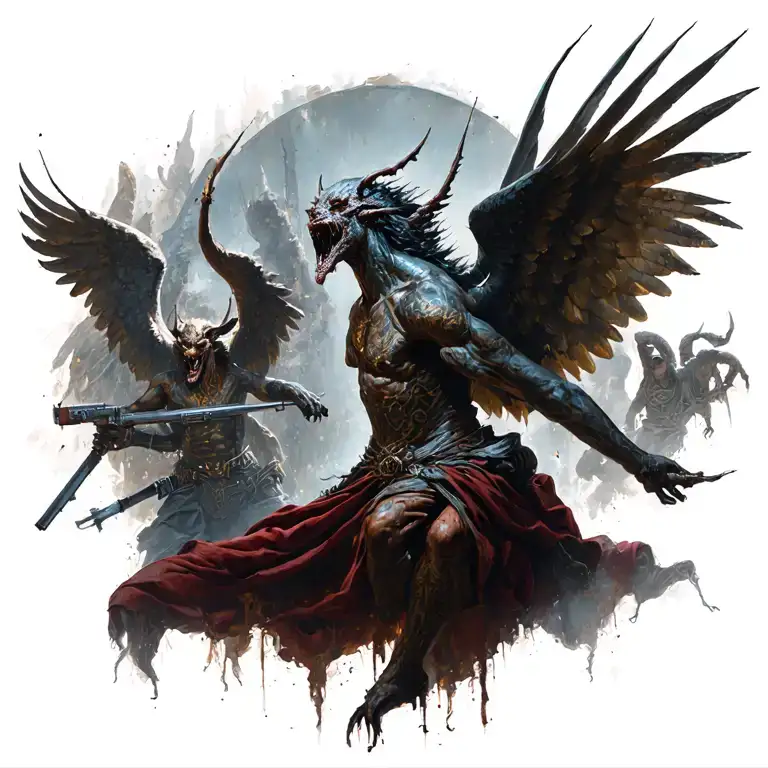 War Scene Of Demons And Angels Realistic Portraits