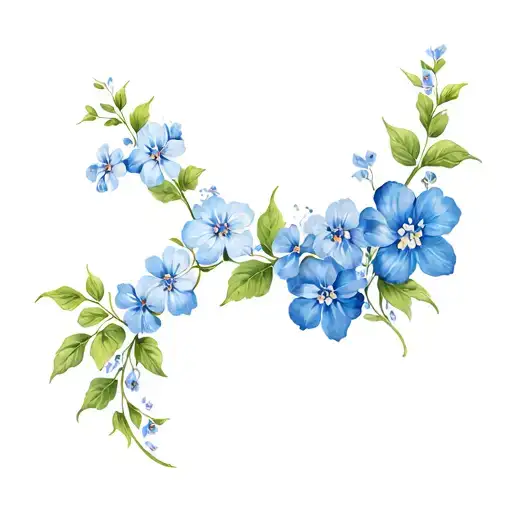 Curvy Floral Vine With Forget Me Nots And Other Flowers