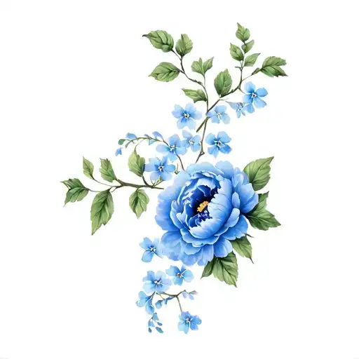 Curvy Floral Vine With Forget Me Nots And Peonies