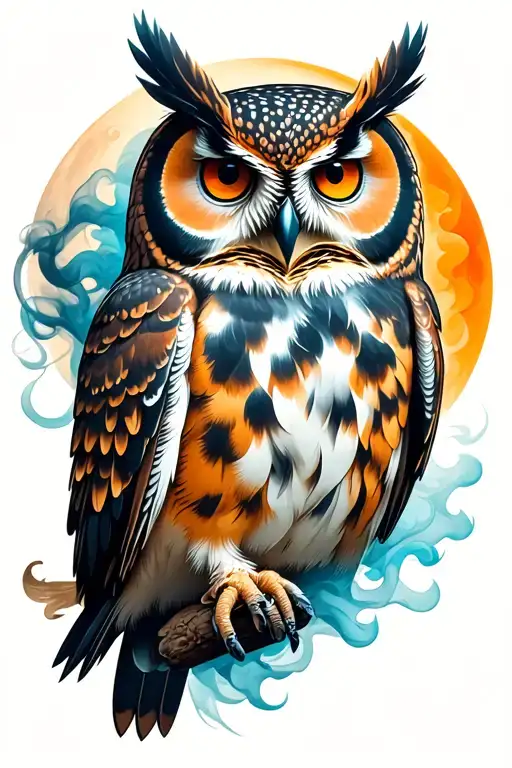 Owl With Elements Of Smoke With The Moon
