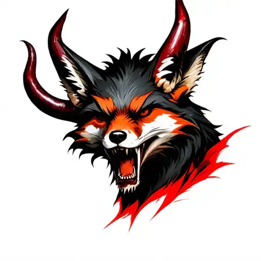 Demon Foxhead With Devil Horns Looks Very Angry