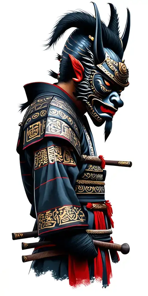 Samurai With Oni Mask