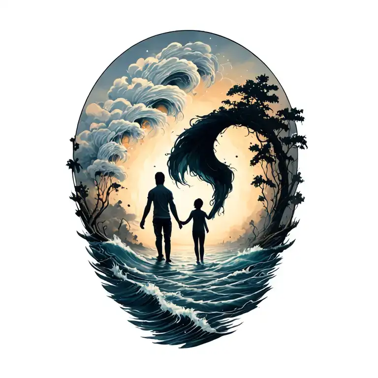 Prevaoling Through Life Symbolozed By A Storm And Getting Through It With Family