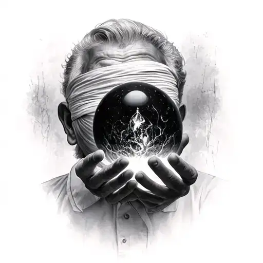 Old Man Blindfolded Holding A Void Sphere