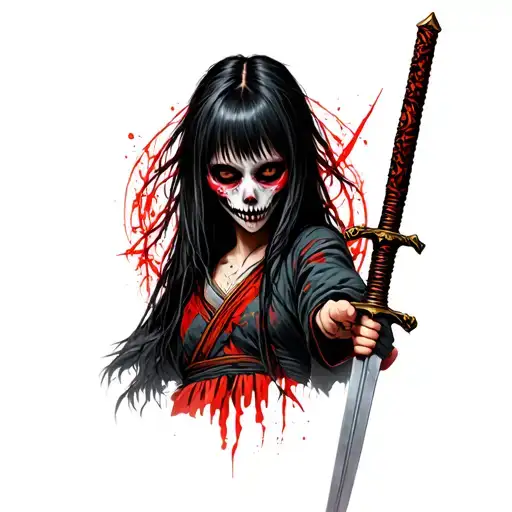 Half Undead Japanese Girl Holding A Sword