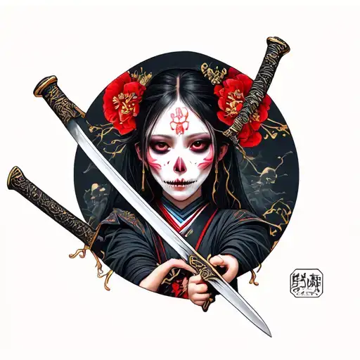 Half Undead Pretty Japanese Girl Holding A Sword