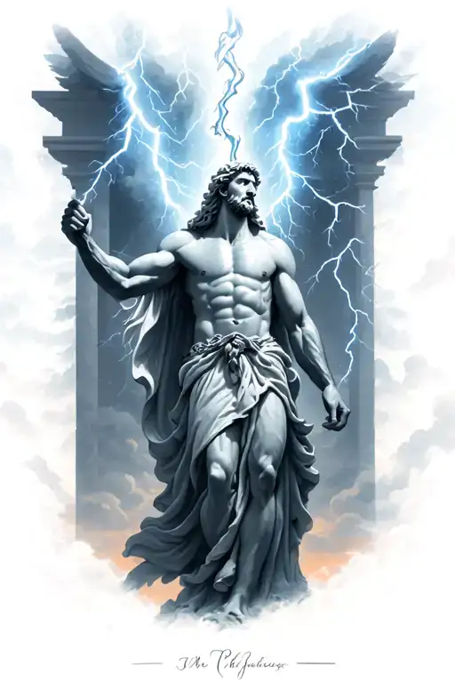 Lightning Zeus Holding A Lightning Bolt In Heaven Gates
