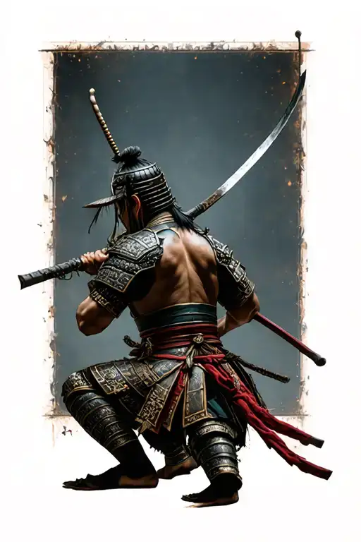Samurai Warrior Kneeling Stabbed In The Back