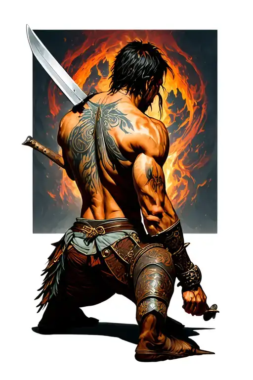 Warrior Kneeling Stabbed In The Back