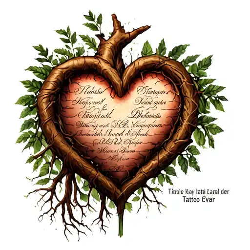 Thumb Heart Shaped With Roots Made Out Of Names And Year At Bottom Of Roots