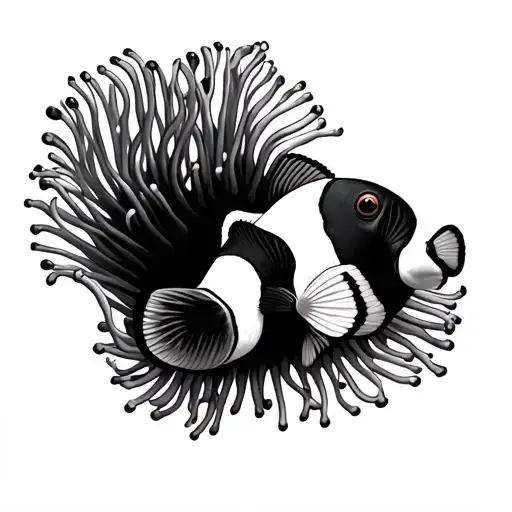 Black And White Clown Fish With A Regular Clownfish In A Red Heart Shaped Bubble Tip Anemone