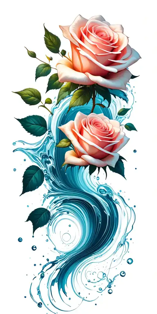 Roses And Geo Pattern And Water Waves