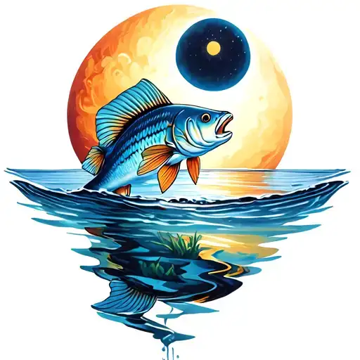 A Fish With A Solar Eclipse And A Small Body Of Water Under It