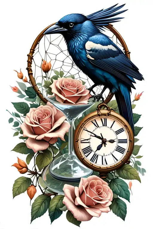 Dreamcatcher Hourglass Clocks Roses Raven Perched
