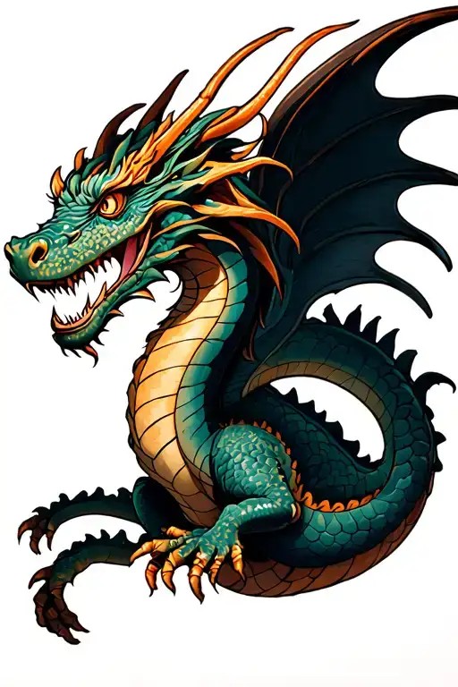 Long Dragon With Limbs And Wings Side Of Lower Leg Sleeve