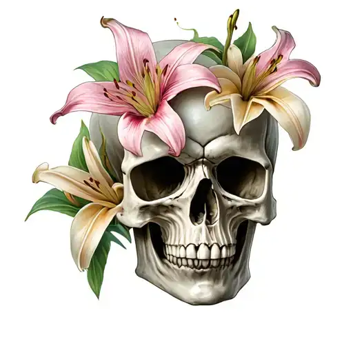 Skull With Lillies Disinigrateing Sad