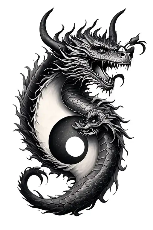 Oni Mask Yin Yang Dragon Intertwined