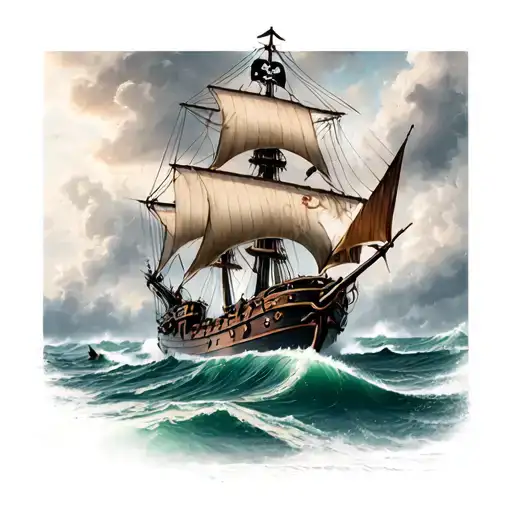 Pirate Ship Sailing Through Stormy Seas