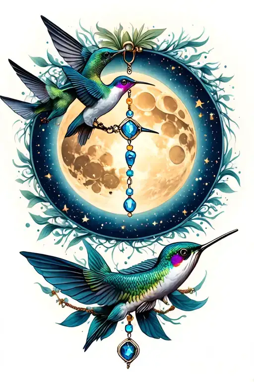 A Rosary With The Constellation Of The Fish And The Lunar Cycle And A Hummingbird
