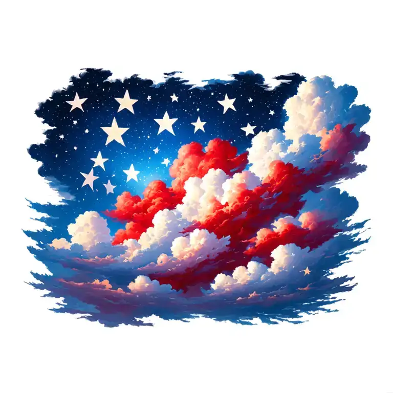 50 Stars In The Night Sky With Red White And Blue Clouds