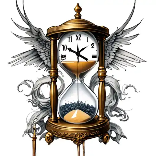 Hourglass With Lost Souls At Bottom And Clock At Top
