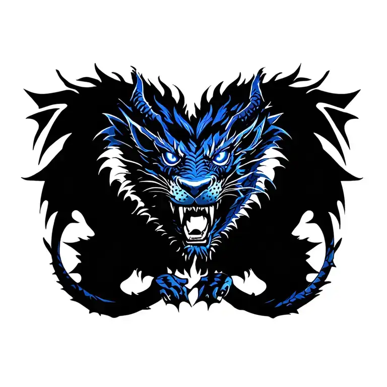 Dragon With Blue Eyes Fighting A Lion Roaring