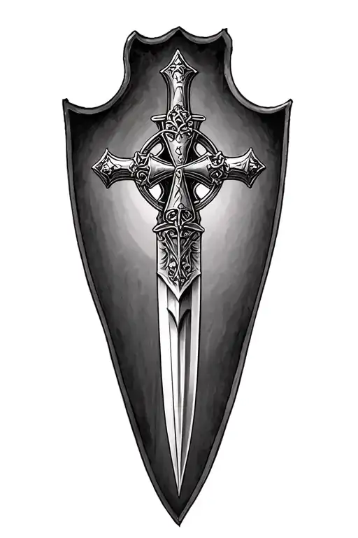 Cross Tattoo Design Incorporating Dagger Piercing
