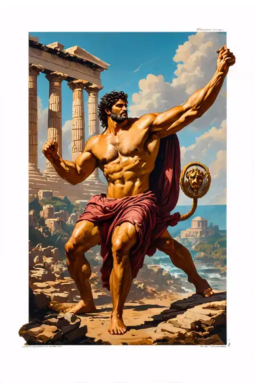 Hercules Scene Fighting And In The Background A Large And Background Greek Structures