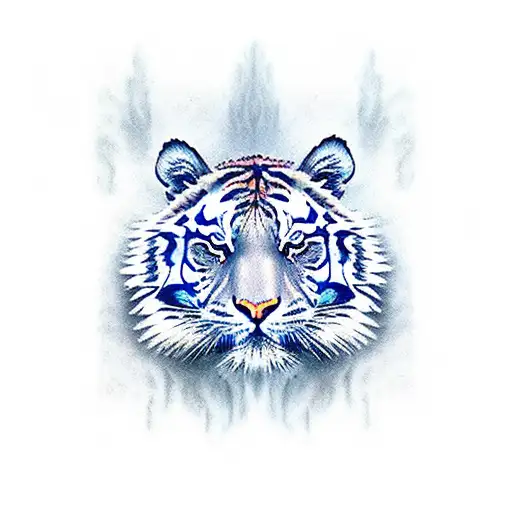 Tiger With Blue Eyes And Clouds Aroud It