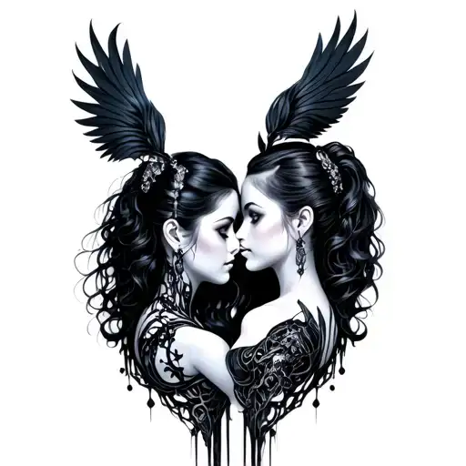 Goth Cyborg Gemini Sisters Conjoined Facing Each Other