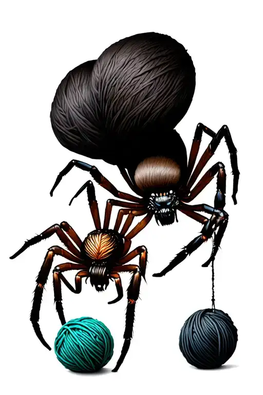 Spider With Yarn Ball As Back Tattoo With Queen