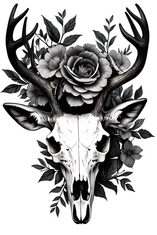 Deer Skull With Flowers