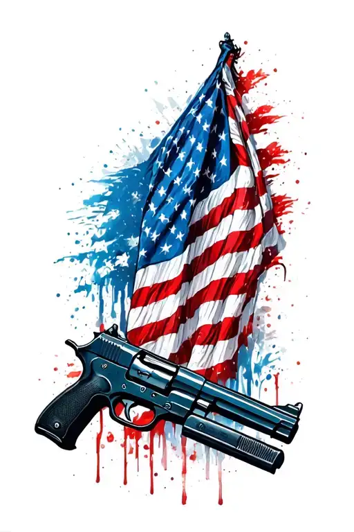 Chicago And Guns And American Flag Waving