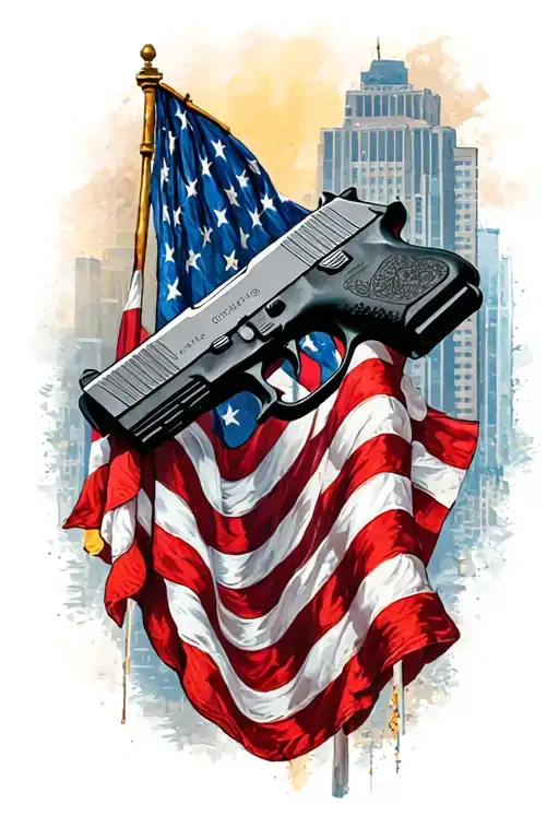 Chicago And Glock And American Flag Waving