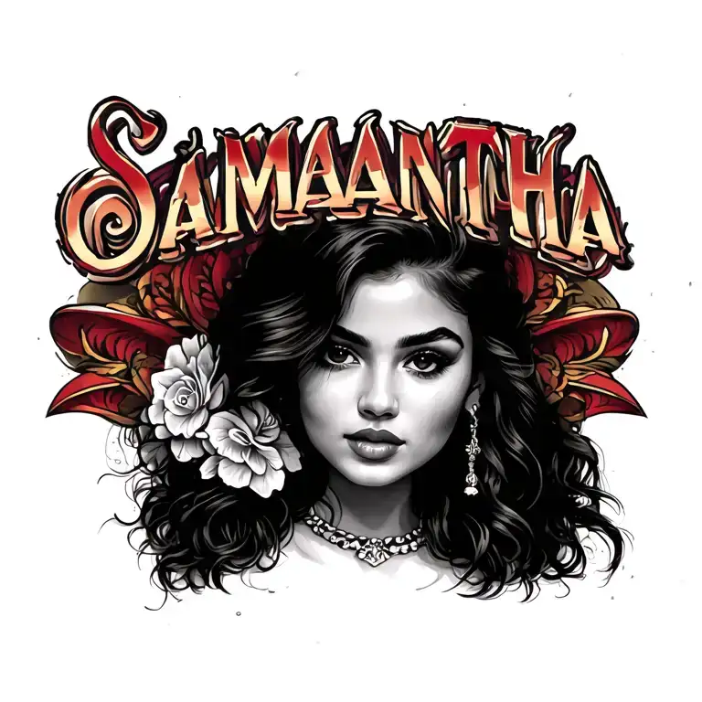 Chicano Girl With The Word Samantha Above