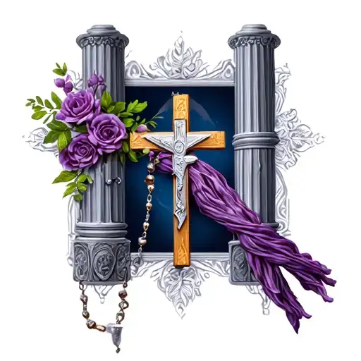 Pillars With Rosary Wrapped