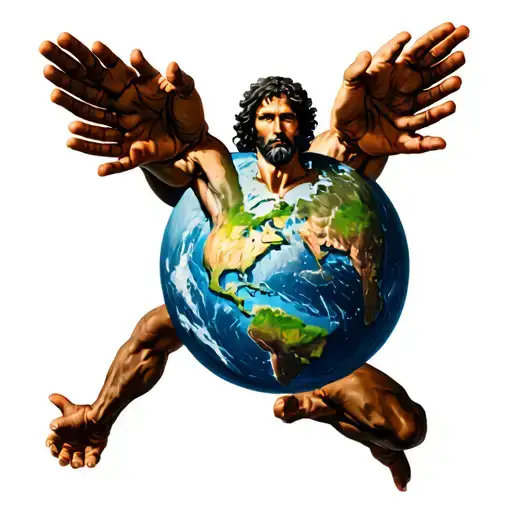 Atlas Holding Up The World With Palms Up And Arms Extended