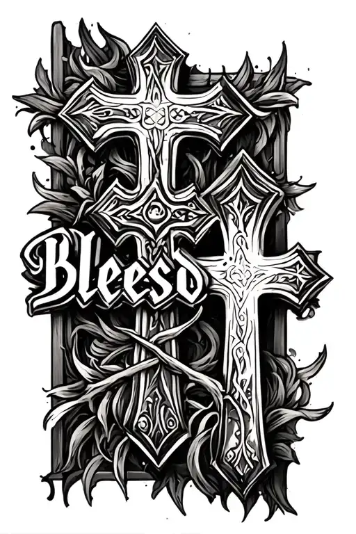 The Word Bleesed With Three Crosses Horizontally