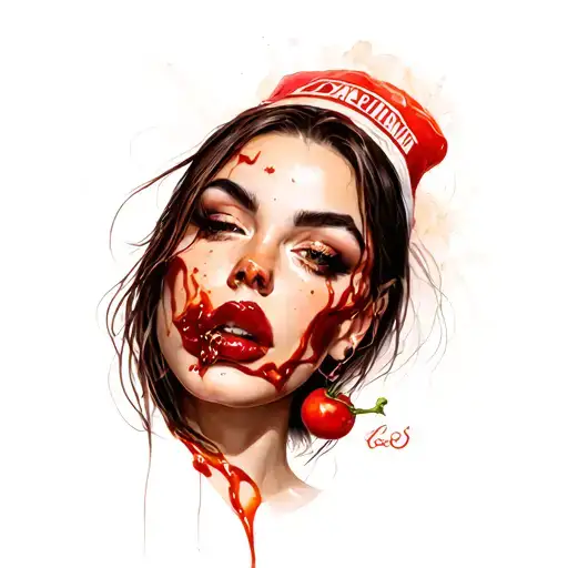 Hot Pierced Woman And Ketchup