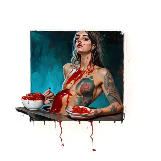 Hot Pierced Woman And Ketchup