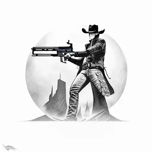 A Gunslinger With A Pistol In His Hand With The Dark Tower In The Background