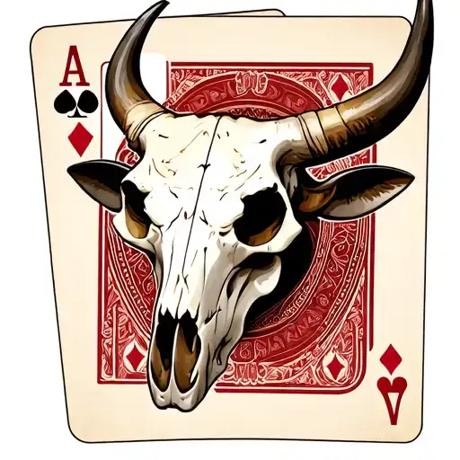 Western Bull Skull With Playing Cards Behind It