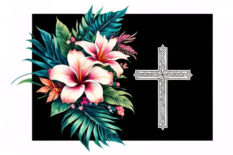 Fancy Cross And Tropical Flowers Intertwined Armband