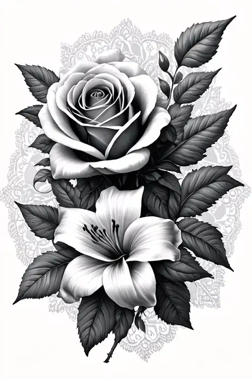 Roses And Lilies With Lace Patterns
