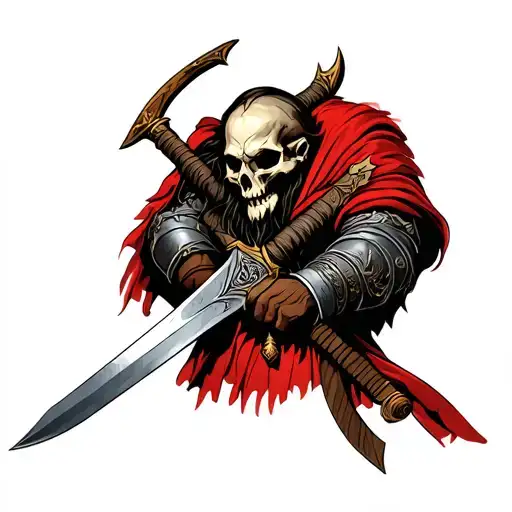 Viking Warrior With Skull As Head Wielding A Sword