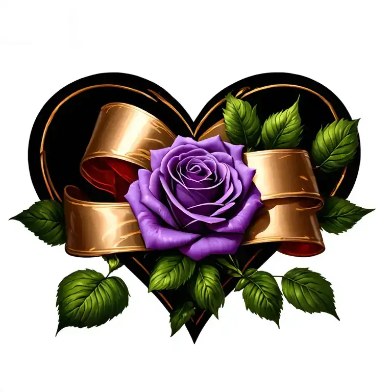 Heart Shape Of Ribbon With A Purple Rose Through The Middle