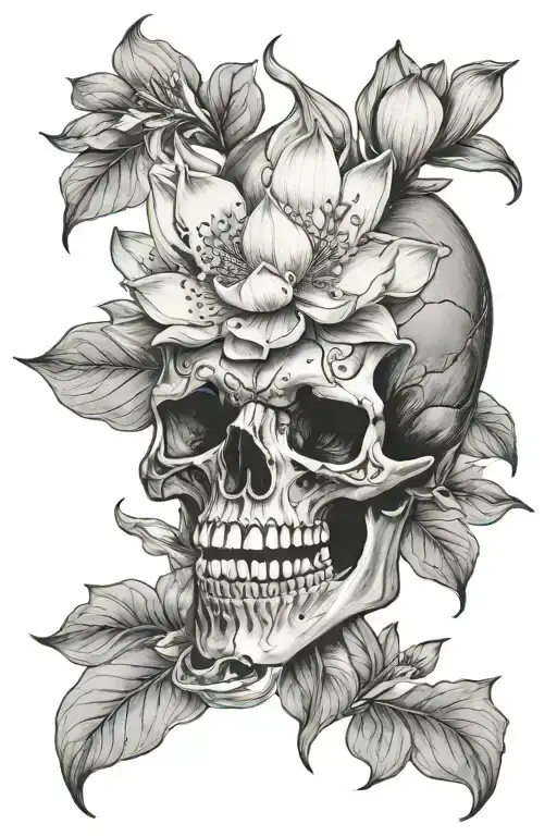 Lotus Flower Blooming From Open Mouth Candie Skull